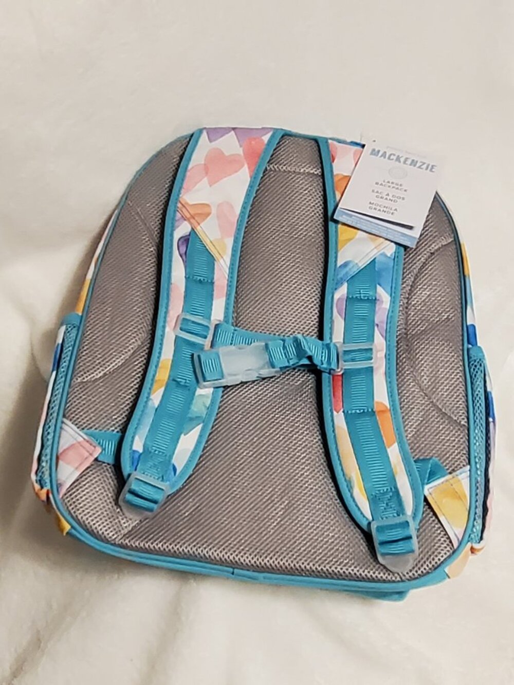 POTTERY BARN KIDS AQUA RAINBOW HEARTS LARGE MACKENZIE Backpack NWT! HTF! - Picture 10 of 12